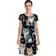 Cats Pattern Cap Sleeve Nightdress by Valentinaart