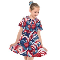 America Pattern Kids  Short Sleeve Shirt Dress by Valentinaart