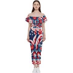 America Pattern Bardot Ruffle Jumpsuit by Valentinaart