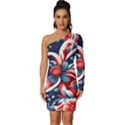 America pattern Long Sleeve One Shoulder Mini Dress View1