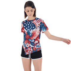 America Pattern Asymmetrical Short Sleeve Sports T-shirt by Valentinaart