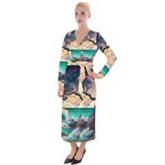 Tree Wave Ocean Velvet Maxi Wrap Dress by Bangk1t