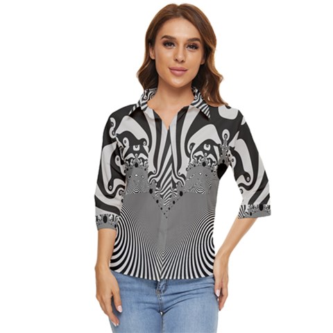 Pattern Illusion Fractal Mandelbrot Women s Quarter Sleeve Pocket Shirt by Bangk1t