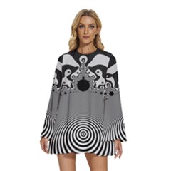 Pattern Illusion Fractal Mandelbrot Round Neck Long Sleeve Bohemian Style Chiffon Mini Dress by Bangk1t