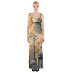 Garden Mushrooms Tree Flower Thigh Split Maxi Dress by Bangk1t