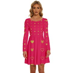 Heart Pattern Design Long Sleeve Wide Neck Velvet Dress by Ravend