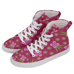 Flower Background Pattern Pink Women s Hi-top Skate Sneakers by Ravend