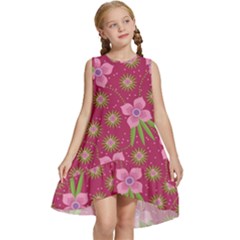 Flower Background Pattern Pink Kids  Frill Swing Dress by Ravend