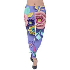 3d Flowers Pattern Flora Background Velvet Leggings by Bedest