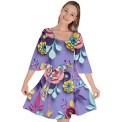 3d Flowers Pattern Flora Background Velour Kimono Dress by Bedest