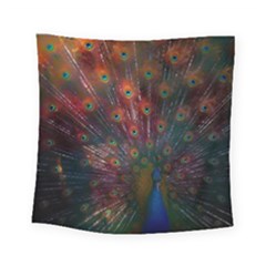 Peacock Feather Bird Square Tapestry (small) by Bedest