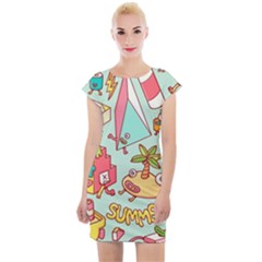 Summer Up Cute Doodle Cap Sleeve Bodycon Dress by Bedest