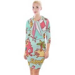 Summer Up Cute Doodle Quarter Sleeve Hood Bodycon Dress by Bedest