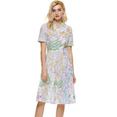 London City Map Button Top Knee Length Dress by Bedest