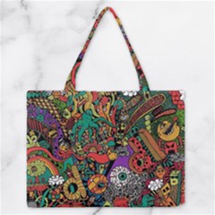 Cute Cartoon Doodle Zipper Medium Tote Bag by Bedest