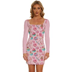 Lollipop Candy Macaroon Cupcake Donut Long Sleeve Square Neck Bodycon Velvet Dress by flowerland