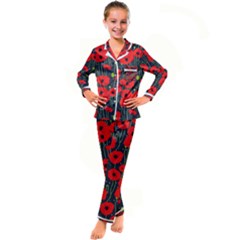 Background Poppies Flowers Seamless Ornamental Kids  Satin Long Sleeve Pajamas Set by Ravend