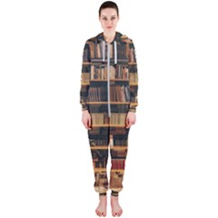 Books On Bookshelf Assorted Color Book Lot In Bookcase Library Hooded Jumpsuit (ladies) by Ravend