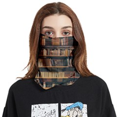 Books On Bookshelf Assorted Color Book Lot In Bookcase Library Face Covering Bandana (two Sides) by Ravend