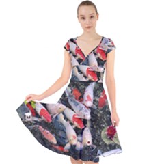 Koi Fish Nature Cap Sleeve Front Wrap Midi Dress by Ndabl3x