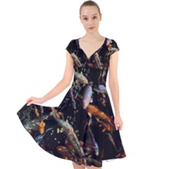 Shoal Of Koi Fish Water Underwater Cap Sleeve Front Wrap Midi Dress by Ndabl3x