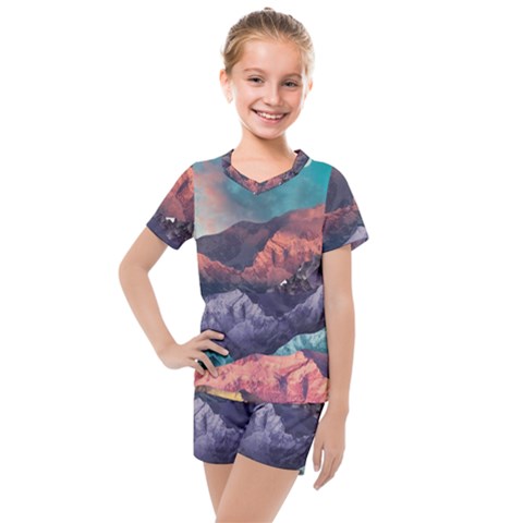 Adventure Psychedelic Mountain Kids  Mesh T-shirt And Shorts Set by Ndabl3x