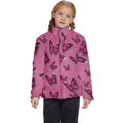 Pink Glitter Butterfly Kids  Puffer Bubble Jacket Coat by Ndabl3x