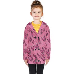 Pink Glitter Butterfly Kids  Double Breasted Button Coat by Ndabl3x