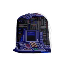 Blue Computer Monitor With Chair Game Digital Art Drawstring Pouch (large) by Bedest