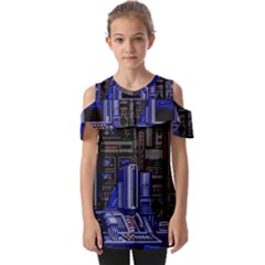 Blue Computer Monitor With Chair Game Digital Art Fold Over Open Sleeve Top by Bedest