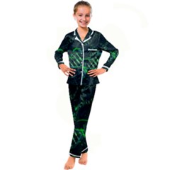 Green And Black Abstract Digital Art Kids  Satin Long Sleeve Pajamas Set by Bedest