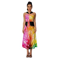 Abstract, Amoled, Back, Flower, Green Love, Orange, Pink, Sleeveless Cross Front Cocktail Midi Chiffon Dress by nateshop