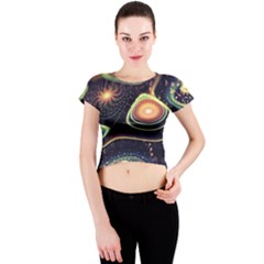 Psychedelic Trippy Abstract 3d Digital Art Crew Neck Crop Top by Bedest