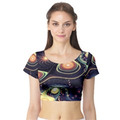 Psychedelic Trippy Abstract 3d Digital Art Short Sleeve Crop Top by Bedest