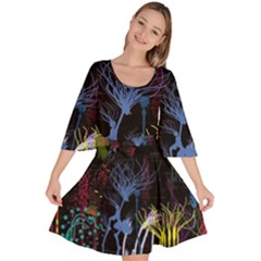 Art Design Graphic Neon Tree Artwork Velour Kimono Dress by Bedest