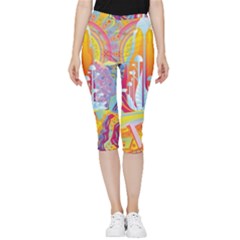 Multicolored Optical Illusion Painting Psychedelic Digital Art Inside Out Lightweight Velour Capri Leggings  by Bedest