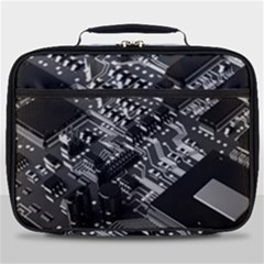 Black And Gray Circuit Board Computer Microchip Digital Art Full Print Lunch Bag by Bedest