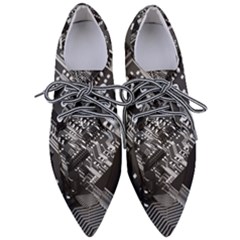 Black And Gray Circuit Board Computer Microchip Digital Art Pointed Oxford Shoes by Bedest