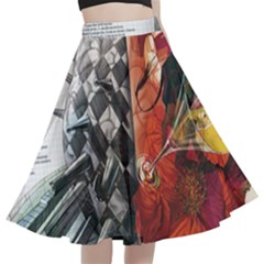 Left And Right Brain Illustration Splitting Abstract Anatomy A-line Full Circle Midi Skirt With Pocket by Bedest