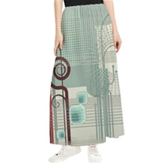 Green Red And White Line Digital Abstract Art Maxi Chiffon Skirt by Bedest