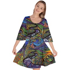 Multicolored Abstract Painting Artwork Psychedelic Colorful Velour Kimono Dress by Bedest