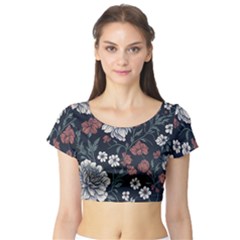 Flower Pattern Short Sleeve Crop Top by Bedest