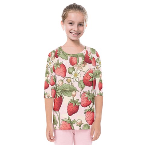 Strawberry Fruit Kids  Quarter Sleeve Raglan T-shirt by Bedest