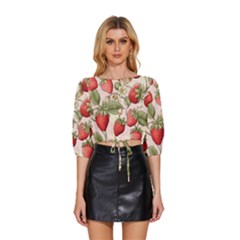 Strawberry Fruit Mid Sleeve Drawstring Hem Top by Bedest