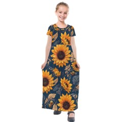 Flower Pattern Spring Kids  Short Sleeve Maxi Dress by Bedest