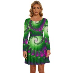 Fractal Spiral Purple Art Green Art Long Sleeve Wide Neck Velvet Dress by Proyonanggan