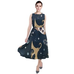 Space Theme Art Pattern Design Wallpaper Round Neck Boho Dress by Proyonanggan