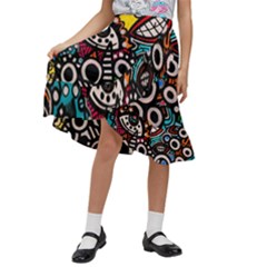 Multicolored Abstract Painting Colorful Kids  Ruffle Flared Wrap Midi Skirt by Grandong