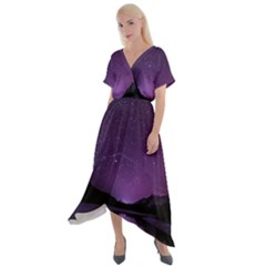 Dark Purple Aesthetic Landscape Cross Front Sharkbite Hem Maxi Dress by Sarkoni