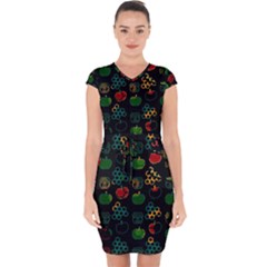 Apples Honey Honeycombs Pattern Capsleeve Drawstring Dress  by Sarkoni